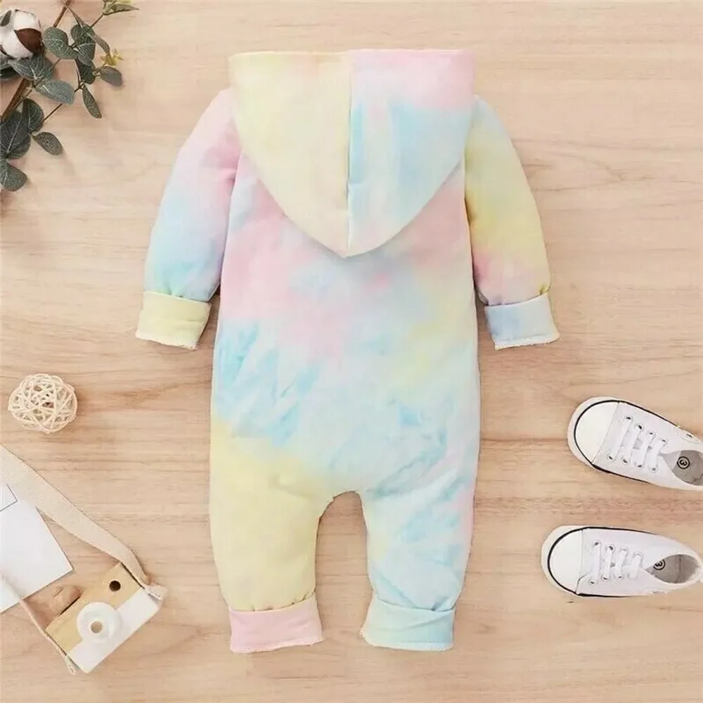 Los Angeles Boutique Tie Dye One Piece Outfit Jumpsuit Romper Boho Cute Hood 24M